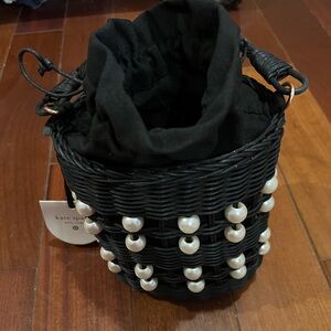Kate Spade Black Woven Bag with Pearl Accents